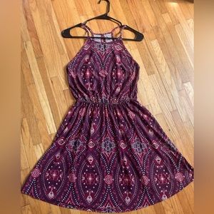 French Grey Strapy  Maroon Pattern Dress
